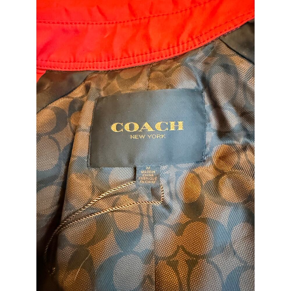Coach Red Short Trench Coat M Belted Double Breasted Signature Lined - Picture 3 of 6
